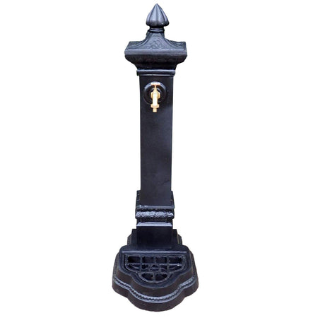 Fontana in ghisa da pavimento nero con rubinetto h 120 cm per esterni
