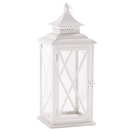 LANTERNA DECORATIVA MONASTIR PORTACANDELA IN METALLO BIANCA IN VETRO H 51 CM