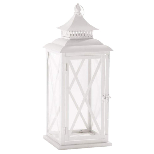 LANTERNA DECORATIVA MONASTIR PORTACANDELA IN METALLO BIANCA IN VETRO H 51 CM