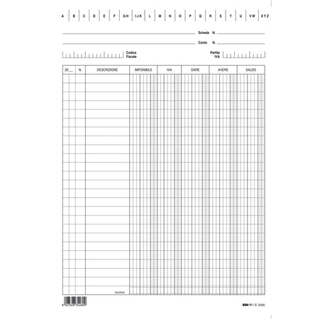 100 Schede Verticali 24X17Cm Dare/Avere/Saldo/Iva E3426Bl Edipro