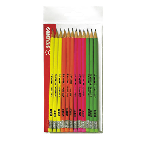 Blister 12 Matite Grafite C/Gommino Hb Fusto In 4 Colori Fluo Stabilo