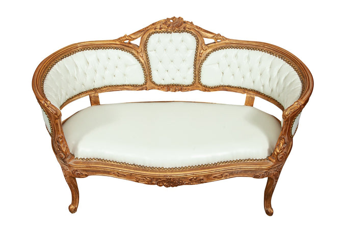 Biscottini Divanetto Biscottini Stile Luigi XVI Legno Massello Faggio Intaglio Foglia Oro