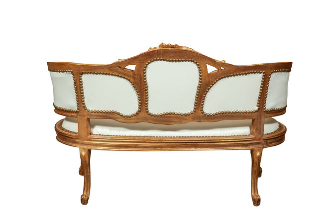 Biscottini Divanetto Biscottini Stile Luigi XVI Legno Massello Faggio Intaglio Foglia Oro