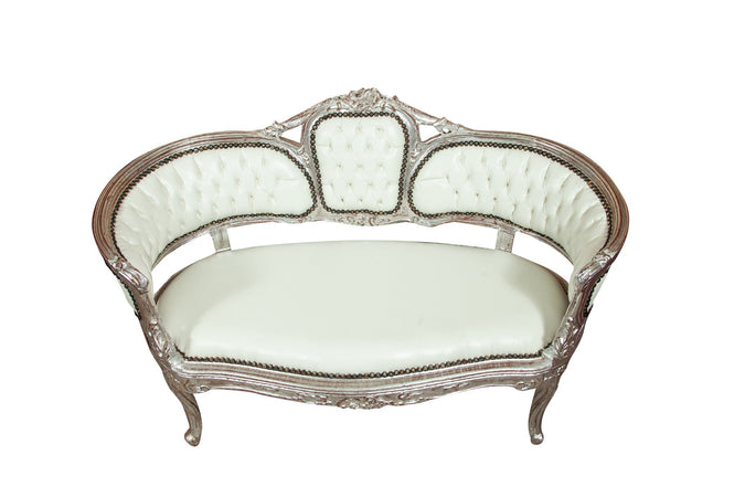 Biscottini Divanetto Biscottini Luigi XVI Legno Faggio Intagliato Foglia Argento 130x60x85