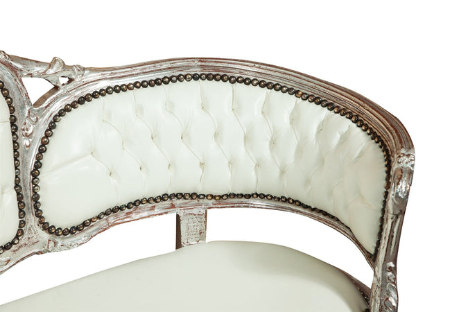 Biscottini Divanetto Biscottini Luigi XVI Legno Faggio Intagliato Foglia Argento 130x60x85