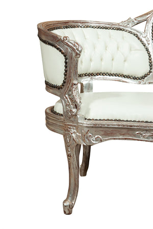 Biscottini Divanetto Biscottini Luigi XVI Legno Faggio Intagliato Foglia Argento 130x60x85