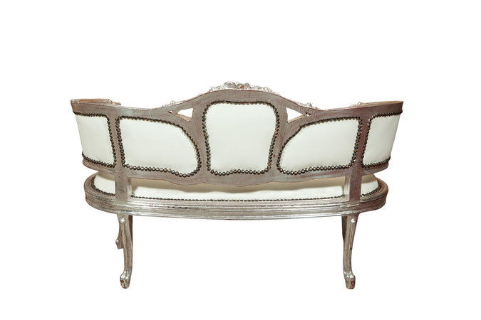 Biscottini Divanetto Biscottini Luigi XVI Legno Faggio Intagliato Foglia Argento 130x60x85