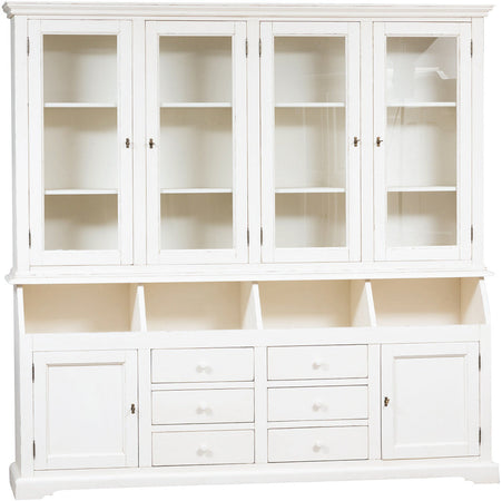 Biscottini Libreria Country in legno massello di tiglio finitura bianca anticata L230xPR50xH226 cm. Made in Italy