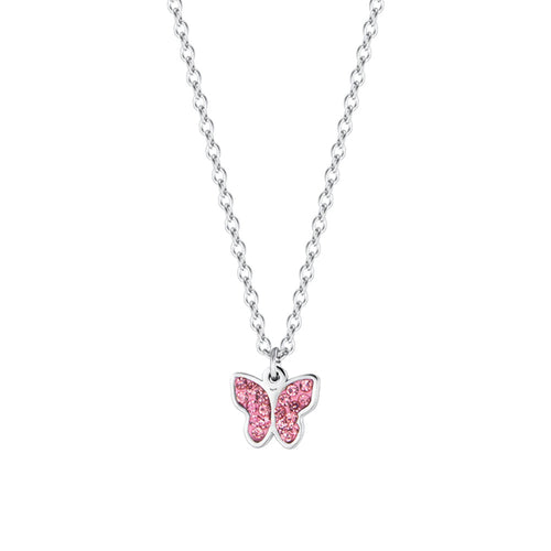 LUCA BARRA - COLLANA BAMBINA CON FARFALLA E CRISTALLI ROSA