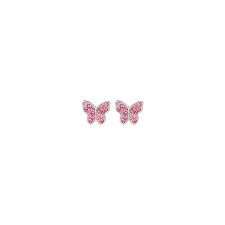 LUCA BARRA - ORECCHINI BAMBINA IN ACCIAIO CON FARFALLA E CRISTALLI ROSA