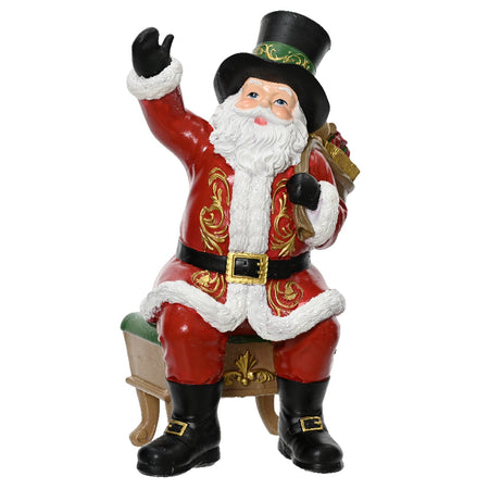 Statuetta decorativa Babbo Natale seduto decorazione natalizia in resina da 24 cm