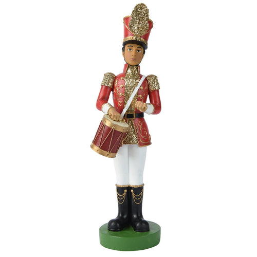 Statuetta decorativa Soldatino con tamburo decorazione natalizia in resina da 35 cm