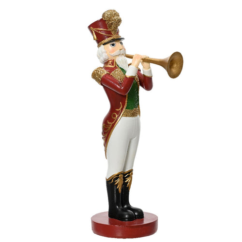 Statuetta decorativa Soldatino con tromba decorazione natalizia in resina da 25 cm