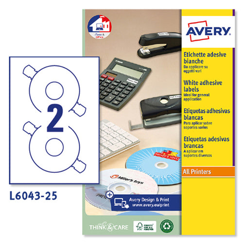 Etichetta Adesiva L6043 Bianca Cd/Dvd 25Fg A4 D117 Forod41Mm (2Et/Fg Laser
