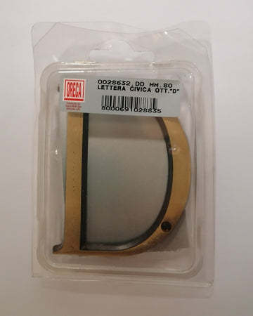 ORECA - LETTERA CIVICA "D" IN OTTONE SATINATO MM.80