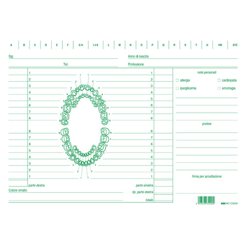 100 Schede Per Dentisti 17X24Cm Verde E3529 Edipro