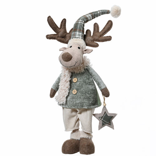 Statuetta pupazzo Renna con pelliccia e stella in poliestere decorazione da 82 cm