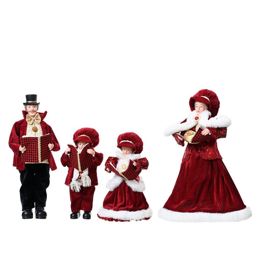 Famiglia di cantori con vestiti color Rosso, decorazione natalizia da 71 cm , set 4 pezzi