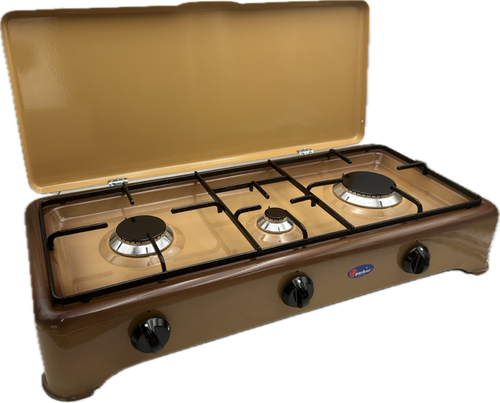 CFParker Fornello 3 Fuochi a Gas Gpl / Metano con Valvola di Sicurezza Sfumato Marrone - 5324SFGPS
