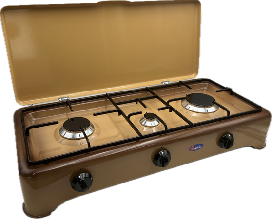 CFParker Fornello 3 Fuochi a Gas Gpl / Metano con Valvola di Sicurezza Sfumato Marrone - 5324SFGPS
