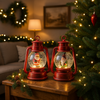 Lanterna natalizia rossa innevata con luci e musica per decorazioni natalizie