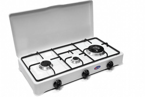 CFParker Fornello a Gas 3 Fuochi Gpl / Metano Doppia Corona con Valvola di Sicurezza mod. 5328GPS/C