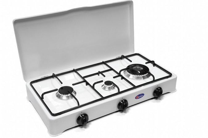 CFParker Fornello a Gas 3 Fuochi Gpl / Metano Doppia Corona con Valvola di Sicurezza mod. 5328GPS/C