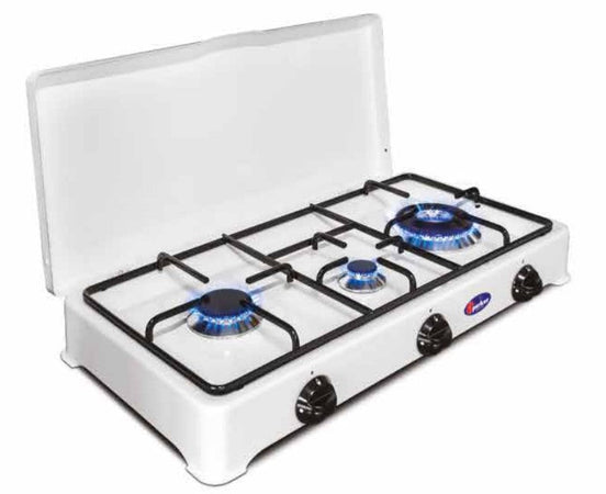 CFParker Fornello a Gas 3 Fuochi Gpl / Metano Doppia Corona con Valvola di Sicurezza mod. 5328GPS/C