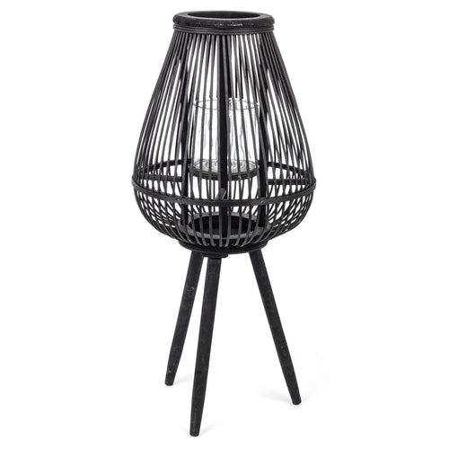 Lanterna con tre piedi da esterno nera in bamboo h 78 cm decorazione giardino