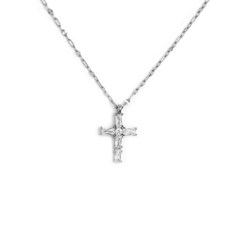 Marlù   Collana croce pendente con cristalli baguette