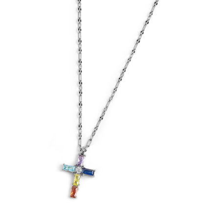 Marlù   Collana croce pendente con cristalli baguette