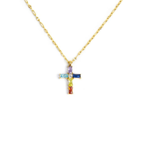 Marlù   Collana croce pendente con cristalli baguette