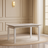 Tavolo Antares con gambe in metallo e piano in marmo, design moderno, 140/200 x 90 x h 76 cm