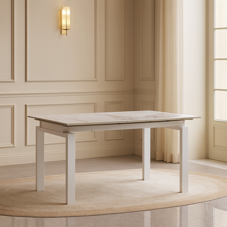 Tavolo "Antares" con gambe in metallo e piano in marmo, design moderno, 140/200 x 90 x h 76 cm