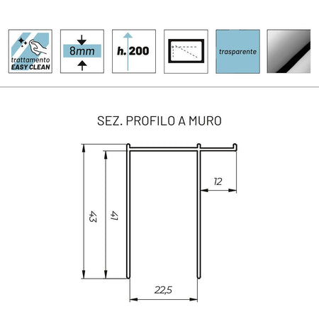 Parete Doccia Walk In Basculante Lorna L112F Cristallo 8 Millimetri 117-119 cm