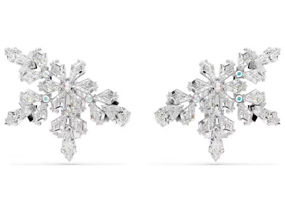 SWAROVSKI - Orecchini a clip Idyllia Taglio misto, Mezzo fiocco di neve, Bianchi, Placcato rodio
