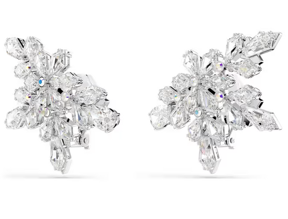 SWAROVSKI - Orecchini a clip Idyllia Taglio misto, Mezzo fiocco di neve, Bianchi, Placcato rodio