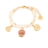 BySimon  -  Bracciale in Metallo con campana smaltata rosa e cuoricini pendenti