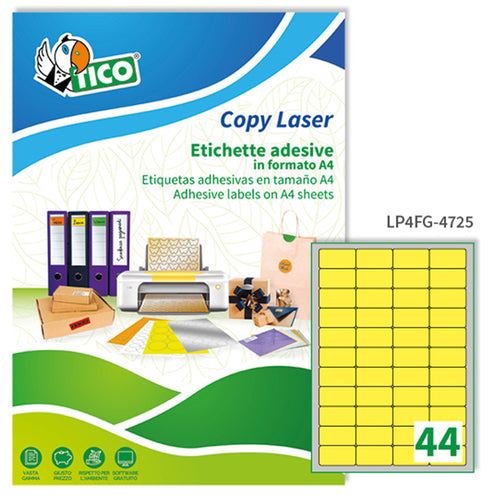 Etichetta Adesiva Lp4F Giallo Fluo 70Fg A4 47,5X25,5Mm (44Et/Fg Tico