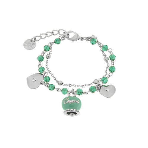 BySimon  -  Bracciale in Metallo multifilo con campanella e pietre verdi