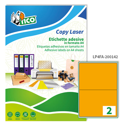 Etichetta Adesiva Lp4F Arancio Fluo 70Fg A4 200X142Mm (2Et/Fg Tico