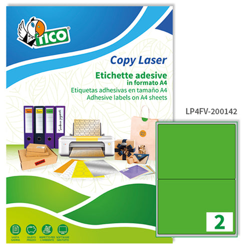 Etichetta Adesiva Lp4F Verde Fluo 70Fg A4 200X142Mm (2Et/Fg Tico