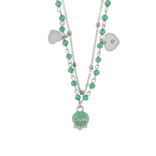 BYSIMON -  Collana in Metallo multifilo con campanella e pietre verde marino