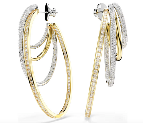 SWAROVSKI - Orecchini a cerchio Hyperbola Taglio misto, Grandi, Bianchi, Mix di finiture