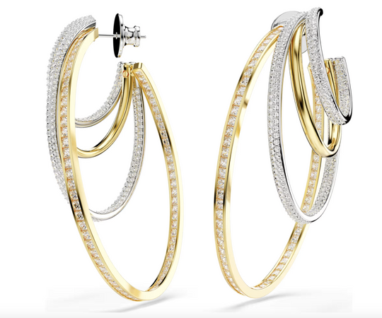 SWAROVSKI - Orecchini a cerchio Hyperbola Taglio misto, Grandi, Bianchi, Mix di finiture