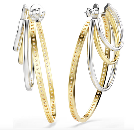 SWAROVSKI - Orecchini a cerchio Hyperbola Taglio misto, Grandi, Bianchi, Mix di finiture