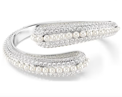 SWAROVSKI - Bracciale rigido Sublima Crystal Pearl, Taglio Round, Bianco, Placcato rodio