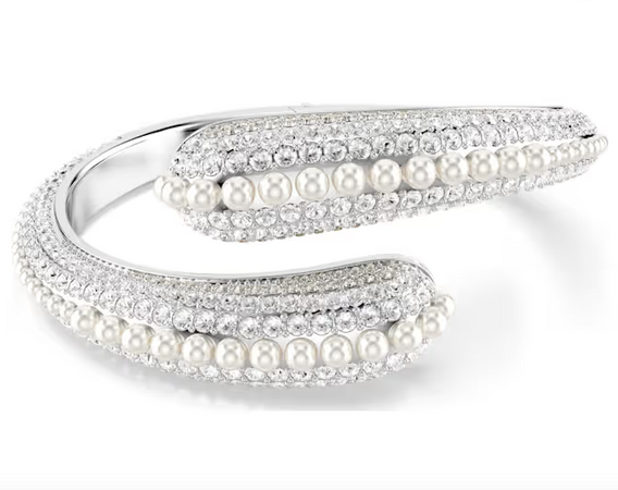 SWAROVSKI - Bracciale rigido Sublima Crystal Pearl, Taglio Round, Bianco, Placcato rodio