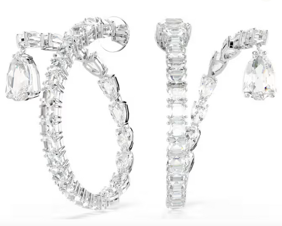 SWAROVSKI -  Orecchini a cerchio Matrix Taglio misto, Bianchi, Placcato rodio