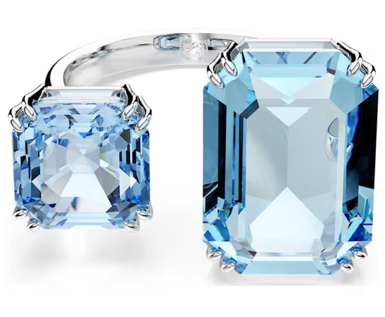 Swarovski - Anello aperto Millenia Taglio ottagonale, Blu, Placcato rodio